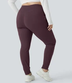 Plus Size<HALARA SoftlyZero™ Plush High Waisted Drawstring Pocket Plain Full Length Cool Touch Plus Size Joggers-UPF50+