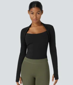 Sports Tops|Sports Tops<HALARA SoftlyZero™ Plush Long Sleeve Thumb Hole 2-in-1 Yoga Sports Top
