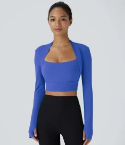 Sports Tops|Sports Tops<HALARA SoftlyZero™ Plush Long Sleeve Thumb Hole 2-in-1 Cropped Yoga Sports Top