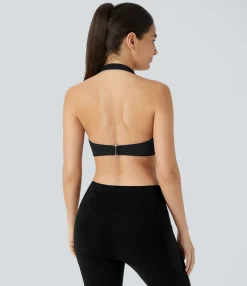 Sports Bras|Yoga Tops<HALARA SoftlyZero™ Plush Low Support Halter G-Hook Yoga Sports Bra