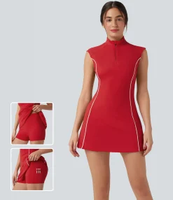 Dresses|Active Dresses<HALARA SoftlyZero™ Plush Mock-neck Sleeveless Color Block 2-Piece Golf Active Dress-Golf Tee Pockets