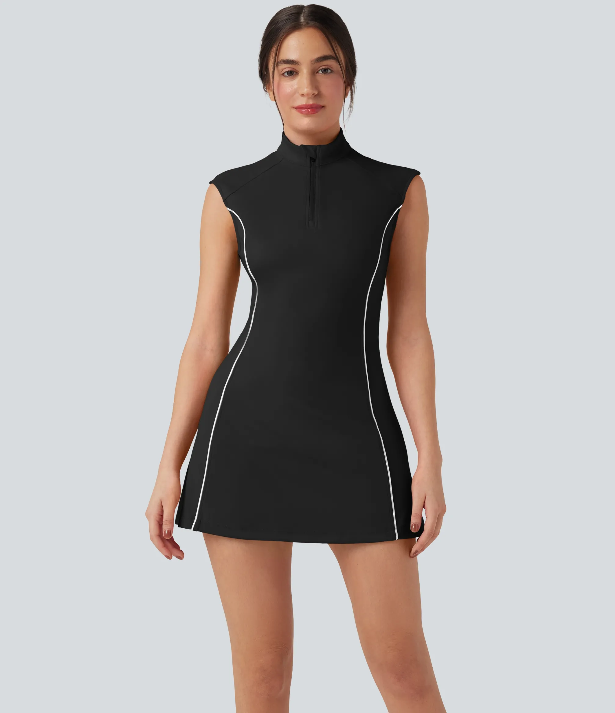 Dresses|Active Dresses<HALARA SoftlyZero™ Plush Mock-neck Sleeveless Color Block 2-Piece Golf Active Dress-Golf Tee Pockets