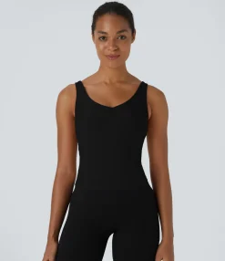 Casual Tops|Yoga Tops<HALARA SoftlyZero™ Plush Padded V Neck Plain Tank Top