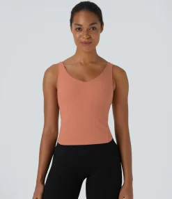 Casual Tops|Yoga Tops<HALARA SoftlyZero™ Plush Padded V Neck Plain Tank Top