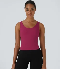 Casual Tops|Yoga Tops<HALARA SoftlyZero™ Plush Padded V Neck Plain Tank Top