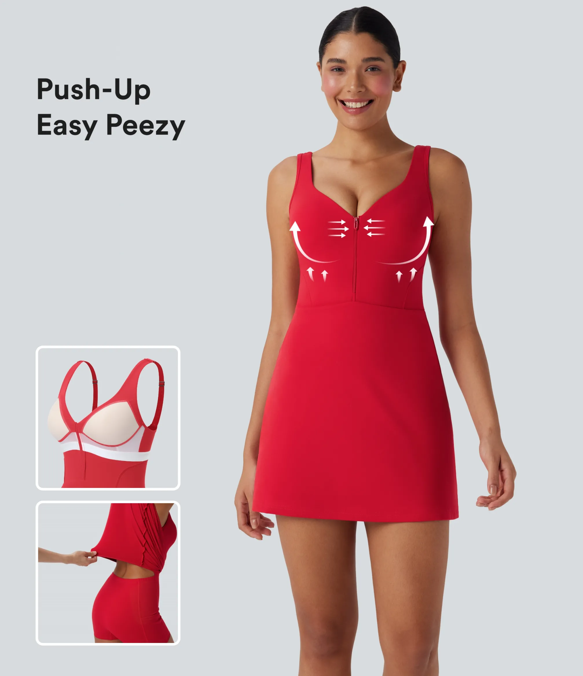Active Dresses|Dresses<HALARA SoftlyZero™ Plush Push-Up Molded Cups Zipper 2-in-1 Yoga Active Dress with Pockets-Easy Peezy