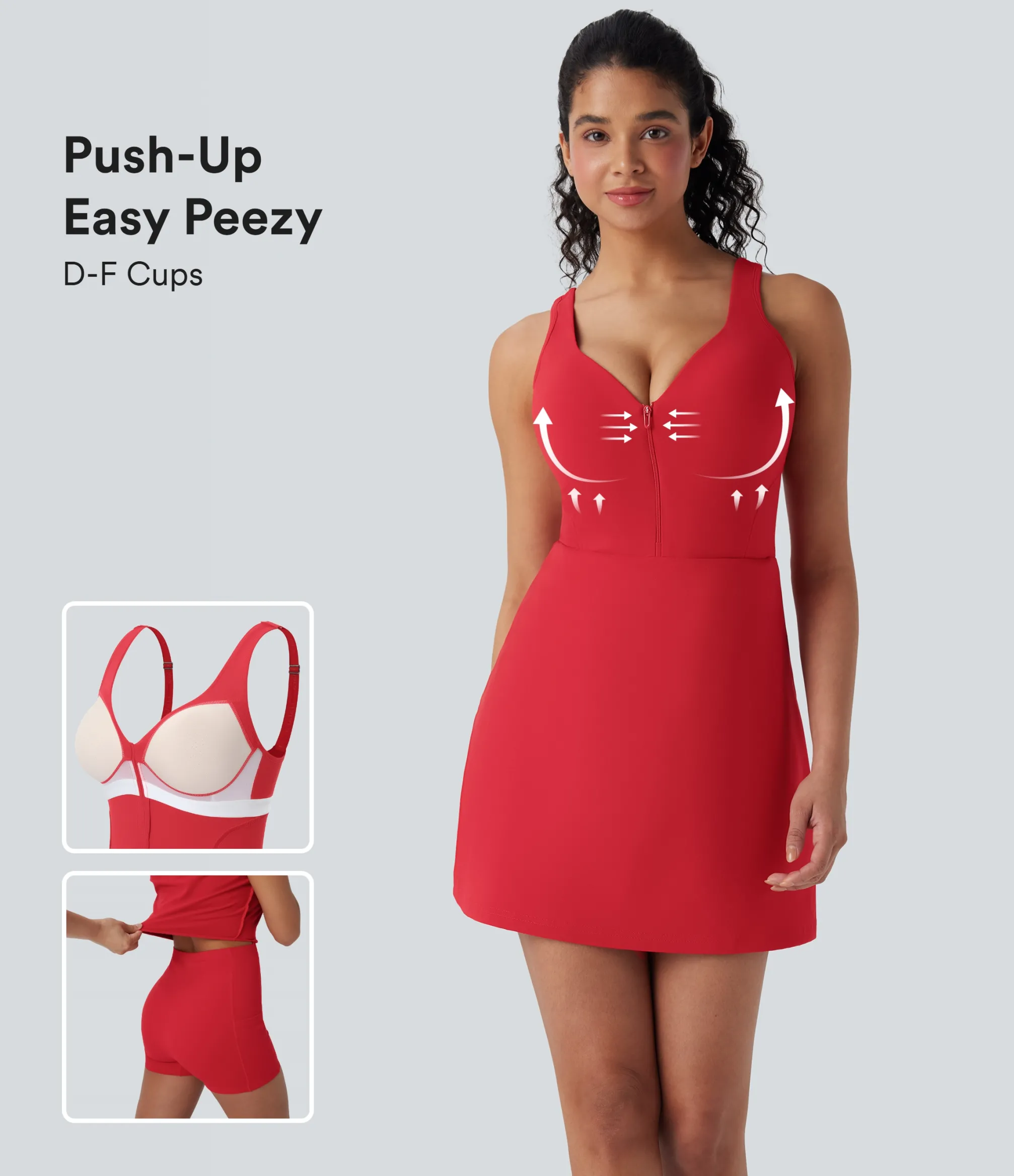 Active Dresses|Dresses<HALARA SoftlyZero™ Plush Push-Up Molded Cups Zipper 2-in-1 Yoga Active Dress with Pockets-Easy Peezy-D/DD/DDD/F