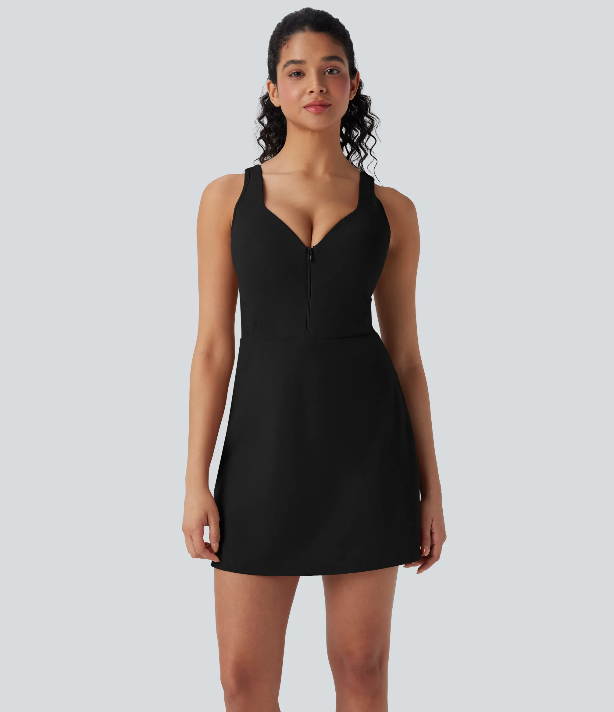 Active Dresses|Dresses<HALARA SoftlyZero™ Plush Push-Up Molded Cups Zipper 2-in-1 Yoga Active Dress with Pockets-Easy Peezy-D/DD/DDD/F
