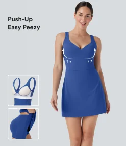Active Dresses|Dresses<HALARA SoftlyZero™ Plush Push-Up Molded Cups 2-in-1 Yoga Active Dress with Pockets-Easy Peezy
