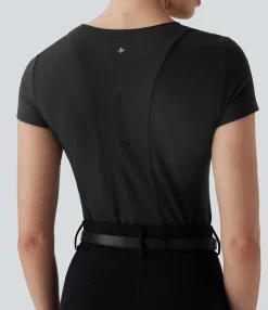 Sports Tops|Sports Tops<HALARA SoftlyZero™ Plush Round Neck Short Sleeve Cut Out Sports Top