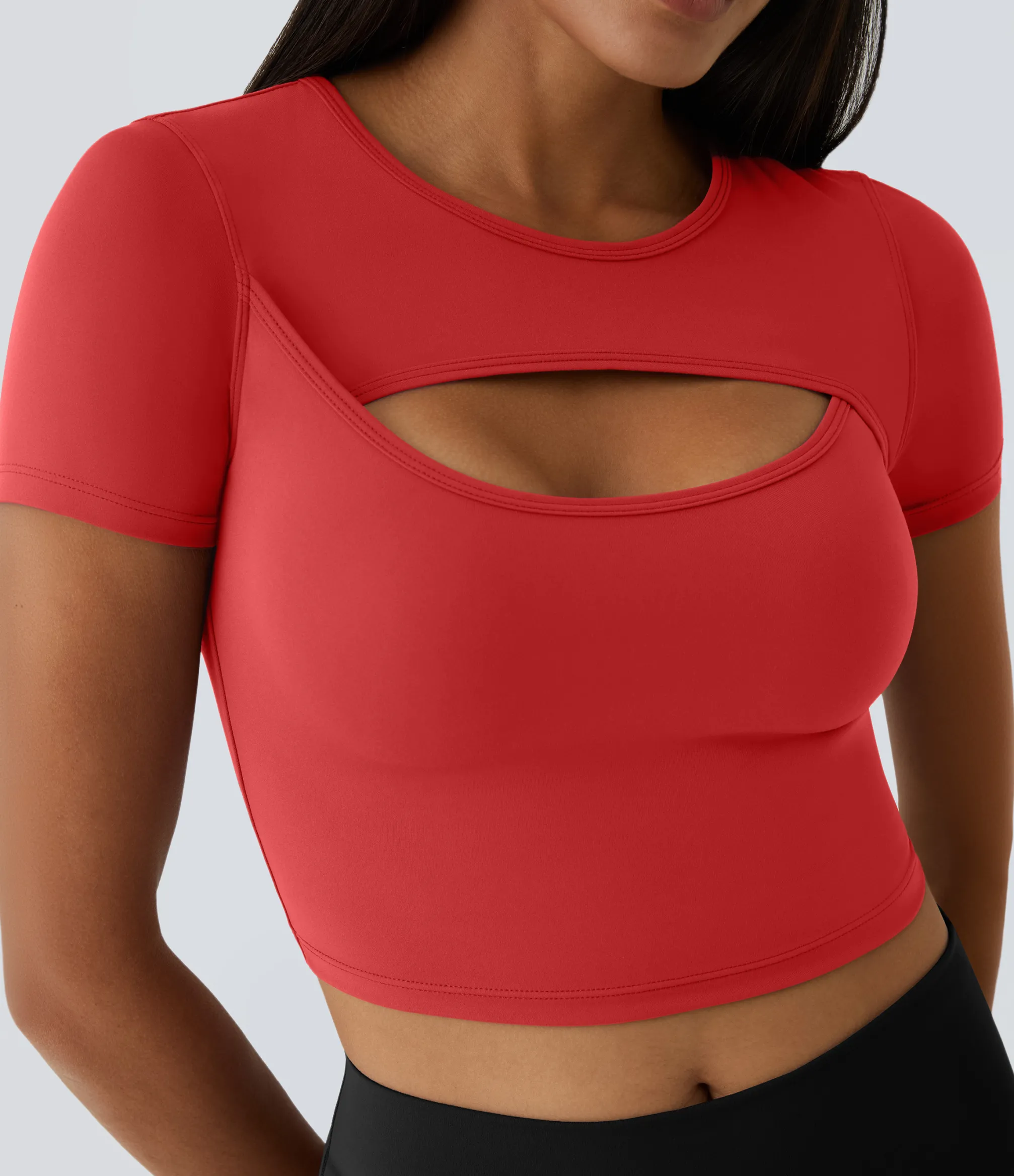 Casual Tops|Yoga Tops<HALARA SoftlyZero™ Plush Round Neck Cut Out Short Sleeve Cropped Barre Ballet Dance Sports Top