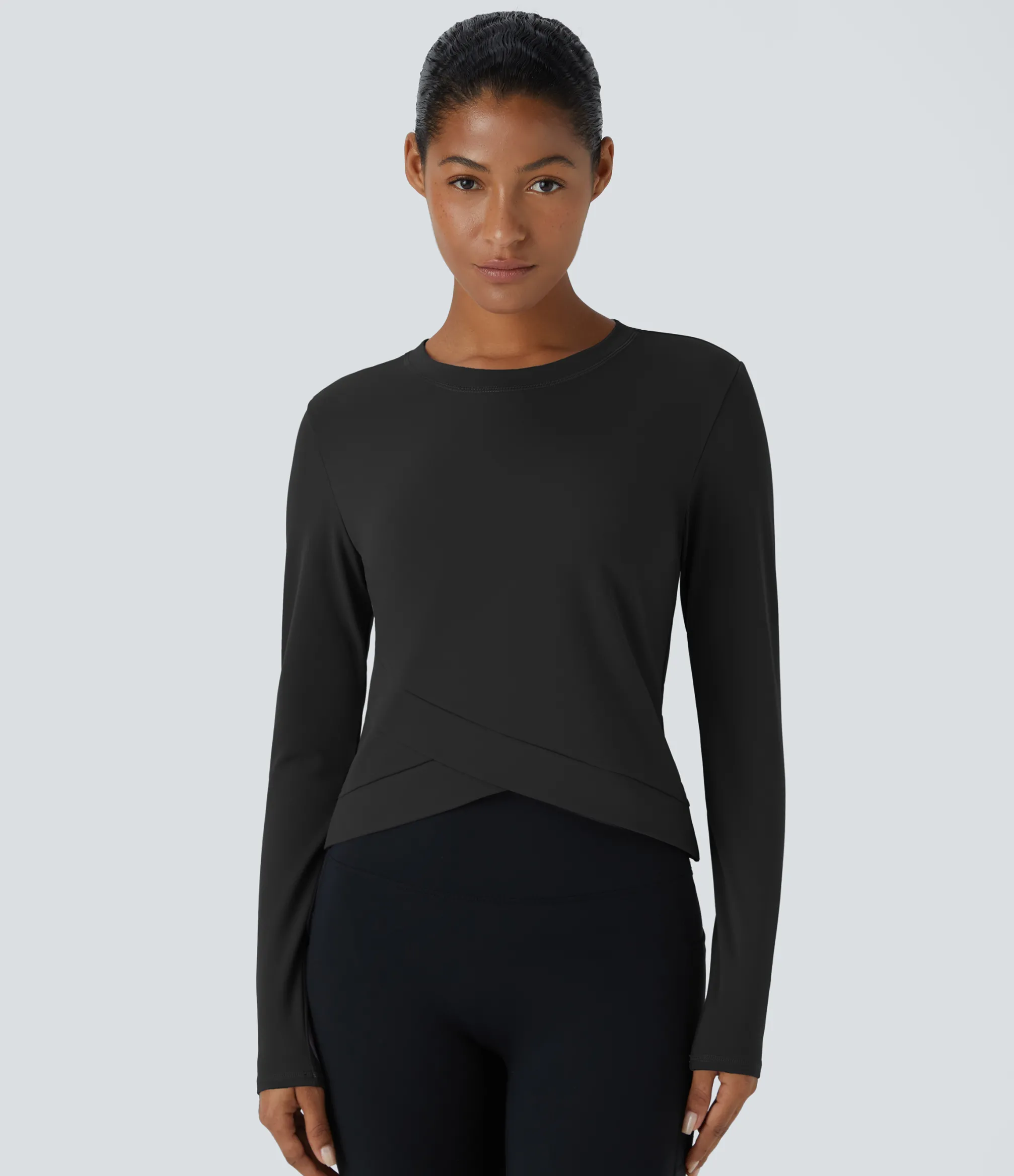 Yoga Tops|Sports Tops<HALARA SoftlyZero™ Plush Round Neck Crossover Hem Yoga Sports Top