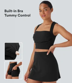 Tank Tops & Camis|Tank Tops<HALARA SoftlyZero™ Plush Square Neck Ruched Tank Top And Tummy Control 2-in-1 Yoga Skirt Set with Pocket