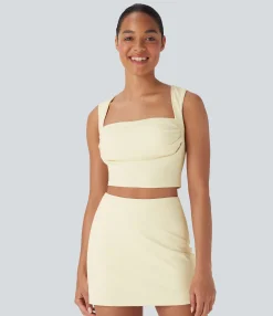Tank Tops & Camis|Tank Tops<HALARA SoftlyZero™ Plush Square Neck Ruched Tank Top And Tummy Control 2-in-1 Yoga Skirt Set with Pocket