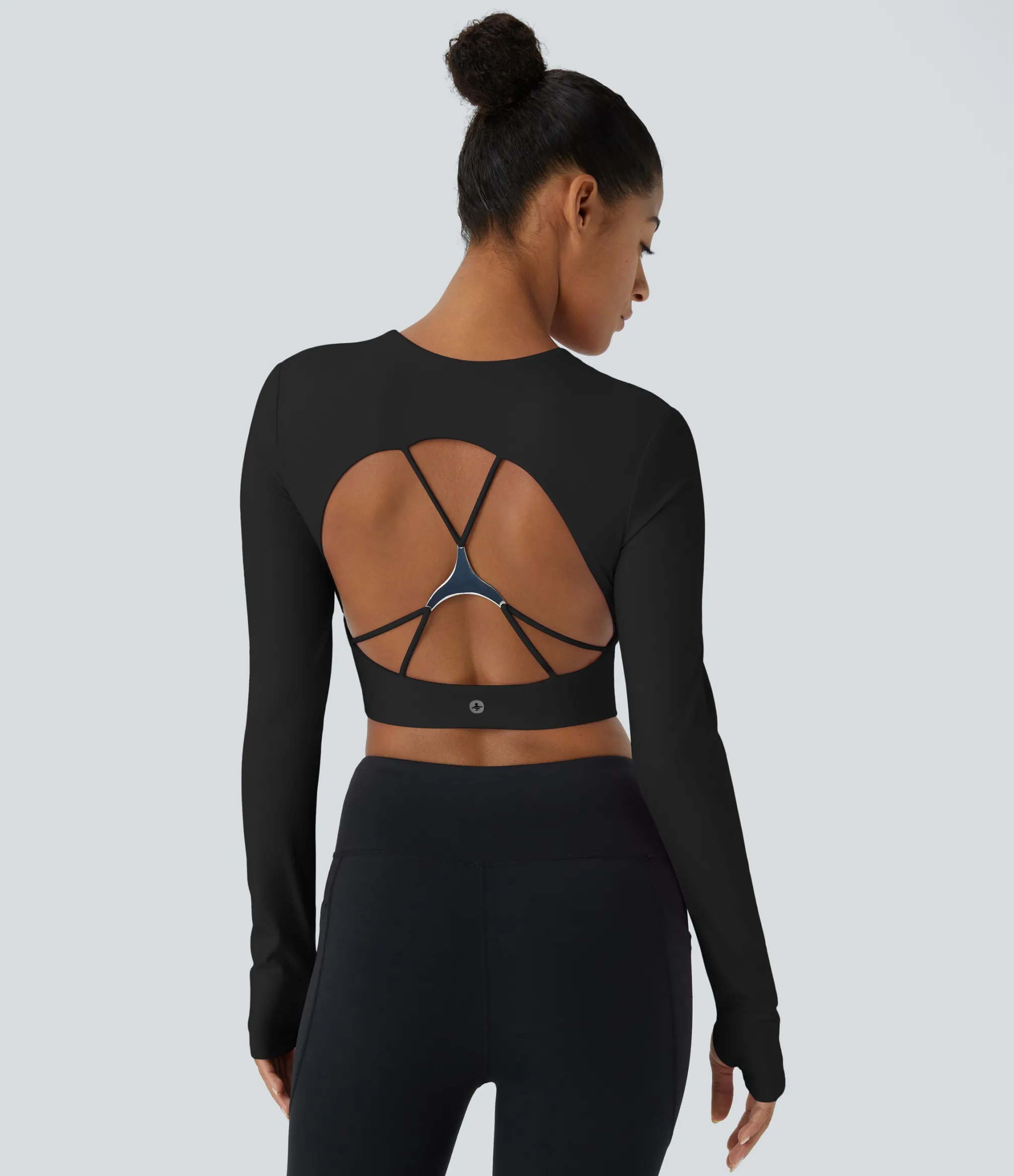Yoga Tops|Sports Tops<HALARA SoftlyZero™ Plush Square Neck Long Sleeve Thumb Hole Cropped Yoga Sports Top