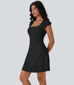 Active Dresses|Dresses<HALARA SoftlyZero™ Plush Squzre Neck Corset 2-in-1 Mini Casual Dress with Pocket
