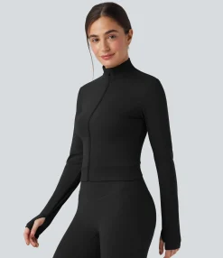 Jackets & Outerwear<HALARA SoftlyZero™ Plush Stand Collar Long Sleeve Thumb Holes Crossover Back Yoga Jackets