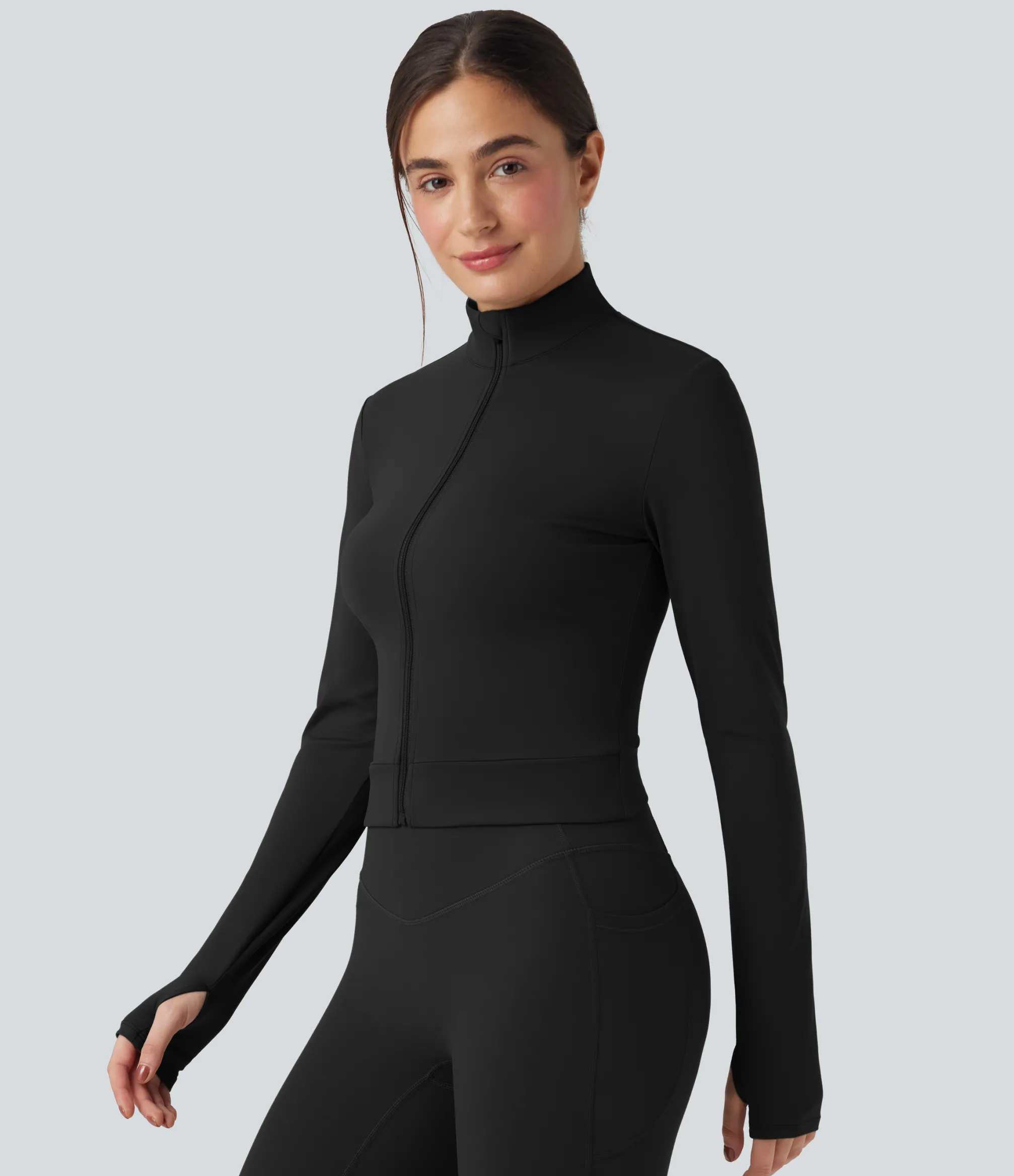 Jackets & Outerwear<HALARA SoftlyZero™ Plush Stand Collar Long Sleeve Thumb Holes Crossover Back Yoga Jackets