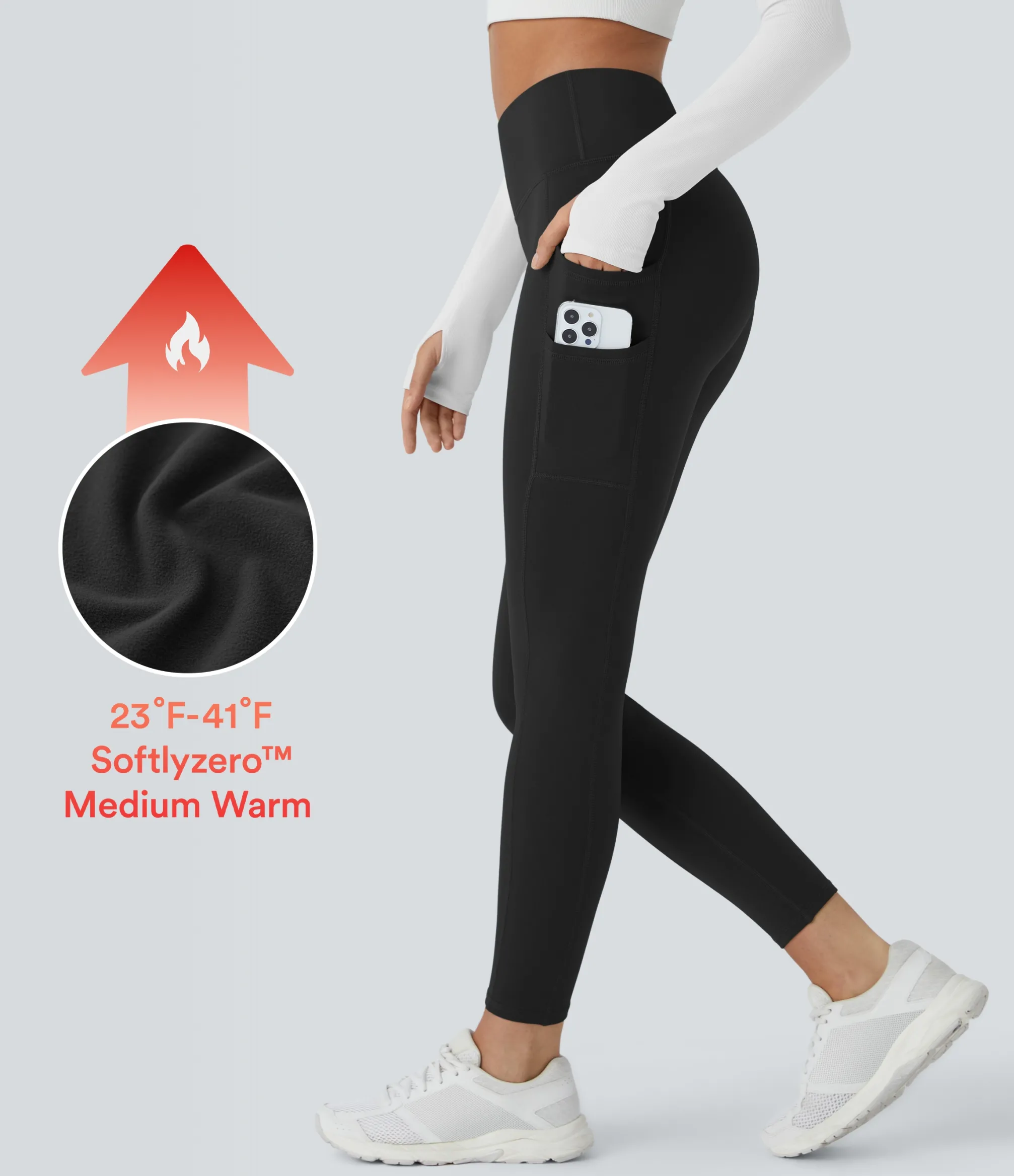 Pocket Leggings|Yoga Leggings<HALARA SoftlyZero™ Plush Thermal High Waisted Double Pockets 7/8 Yoga Leggings