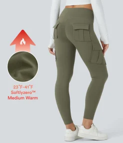 Pocket Leggings|Leggings<HALARA SoftlyZero™ Plush Thermal High Waisted Cargo Pocket Skinny 7/8 Yoga Leggings