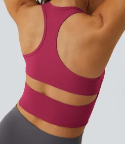 Casual Tops|Yoga Tops<HALARA SoftlyZero™ Plush U Neck Racerback Cut Out Cropped Yoga Tank Top