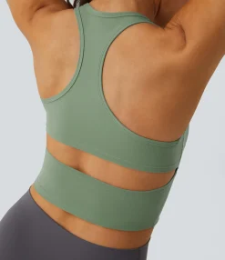 Casual Tops|Yoga Tops<HALARA SoftlyZero™ Plush U Neck Racerback Cut Out Cropped Yoga Tank Top