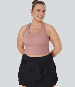 Yoga Tops|Plus Size<HALARA SoftlyZero™ Plush U Neck Racerback Cut Out Plus Size Yoga Tank Top