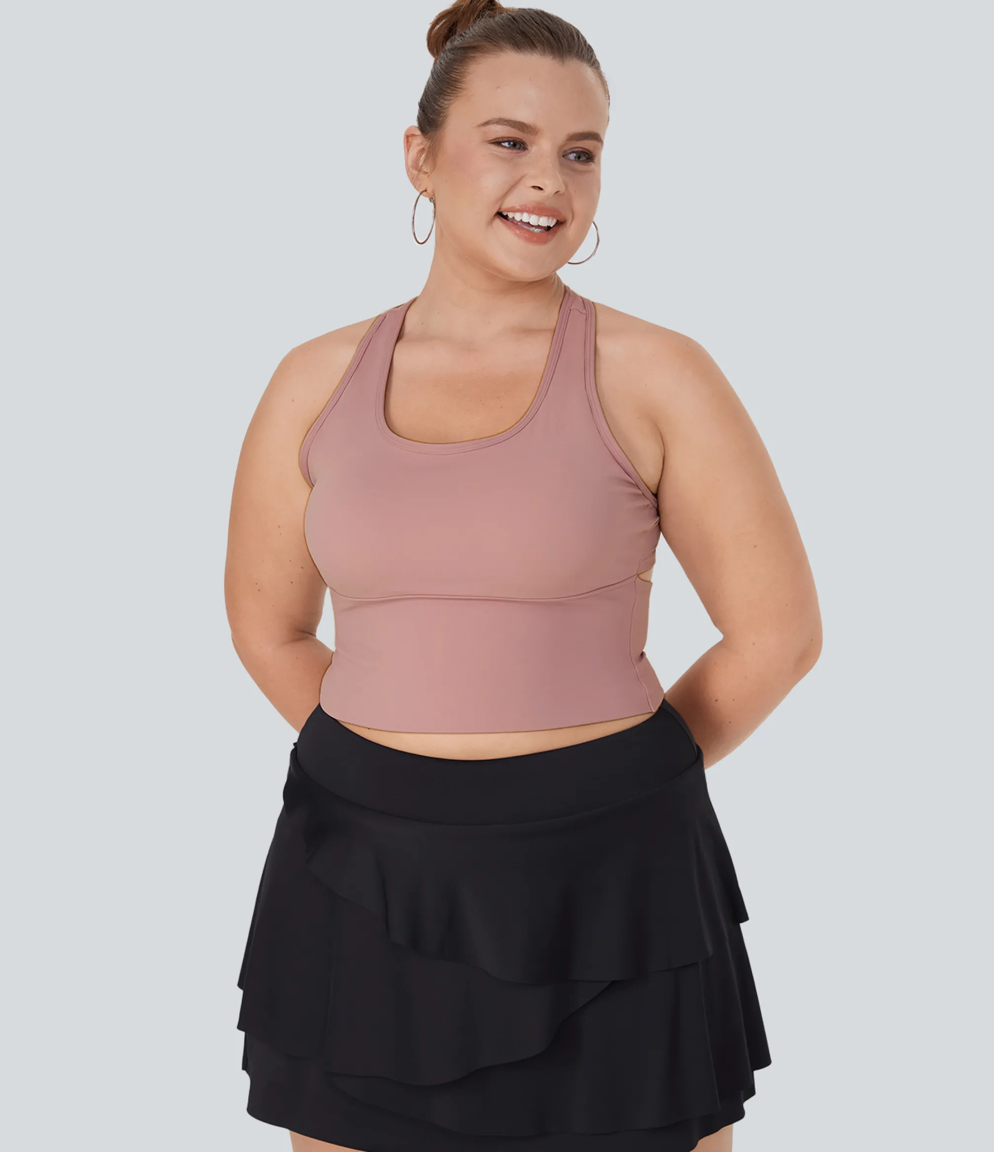 Yoga Tops|Plus Size<HALARA SoftlyZero™ Plush U Neck Racerback Cut Out Plus Size Yoga Tank Top
