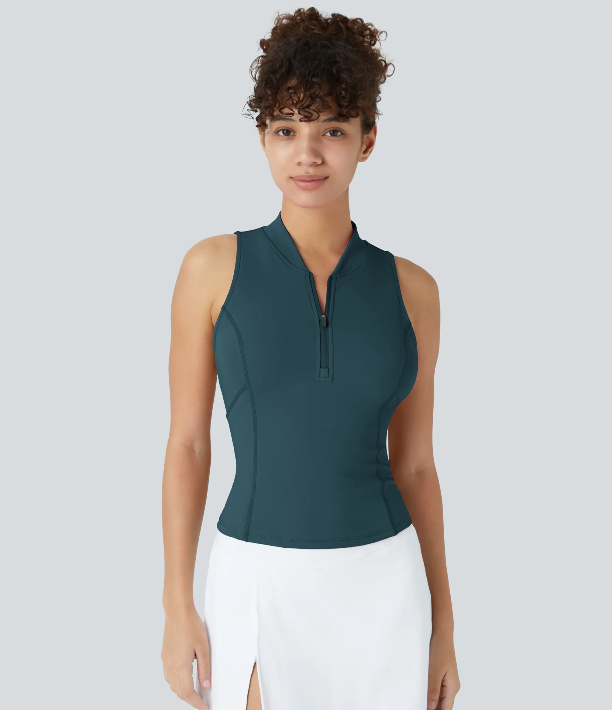 Tank Tops & Camis|Tank Tops<HALARA SoftlyZero™ QuickDry Baseball Collar Half Zipper Slim Golf Tank Top