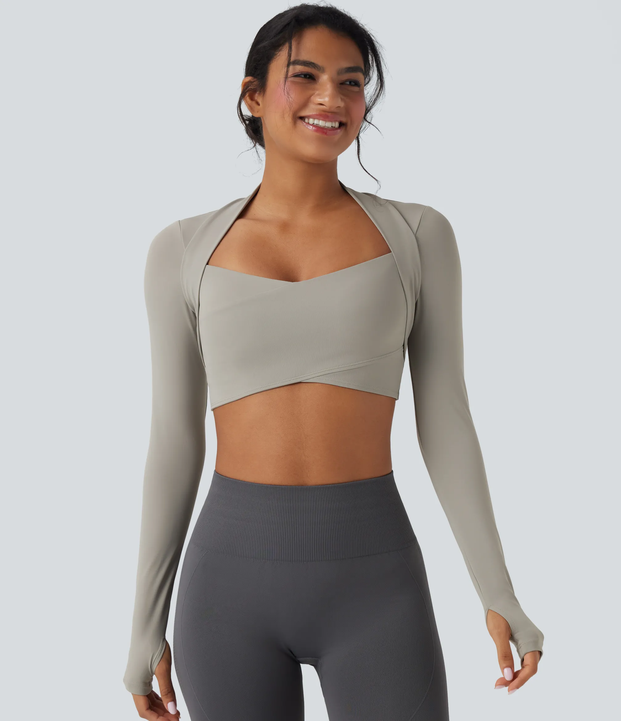 Sports Tops|Sports Tops<HALARA SoftlyZero™ QuickDry Crossover Thumb Hole Cropped Yoga Sports Shrug Top