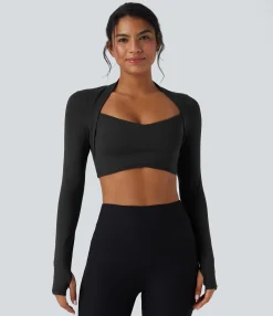 Sports Tops|Sports Tops<HALARA SoftlyZero™ QuickDry Crossover Thumb Hole Cropped Yoga Sports Shrug Top