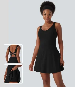 Dresses|Mini Dresses<HALARA SoftlyZero™ QuickDry Cut Out 2-in-1 Pocket Flare Mini Tank Tennis Active Dress