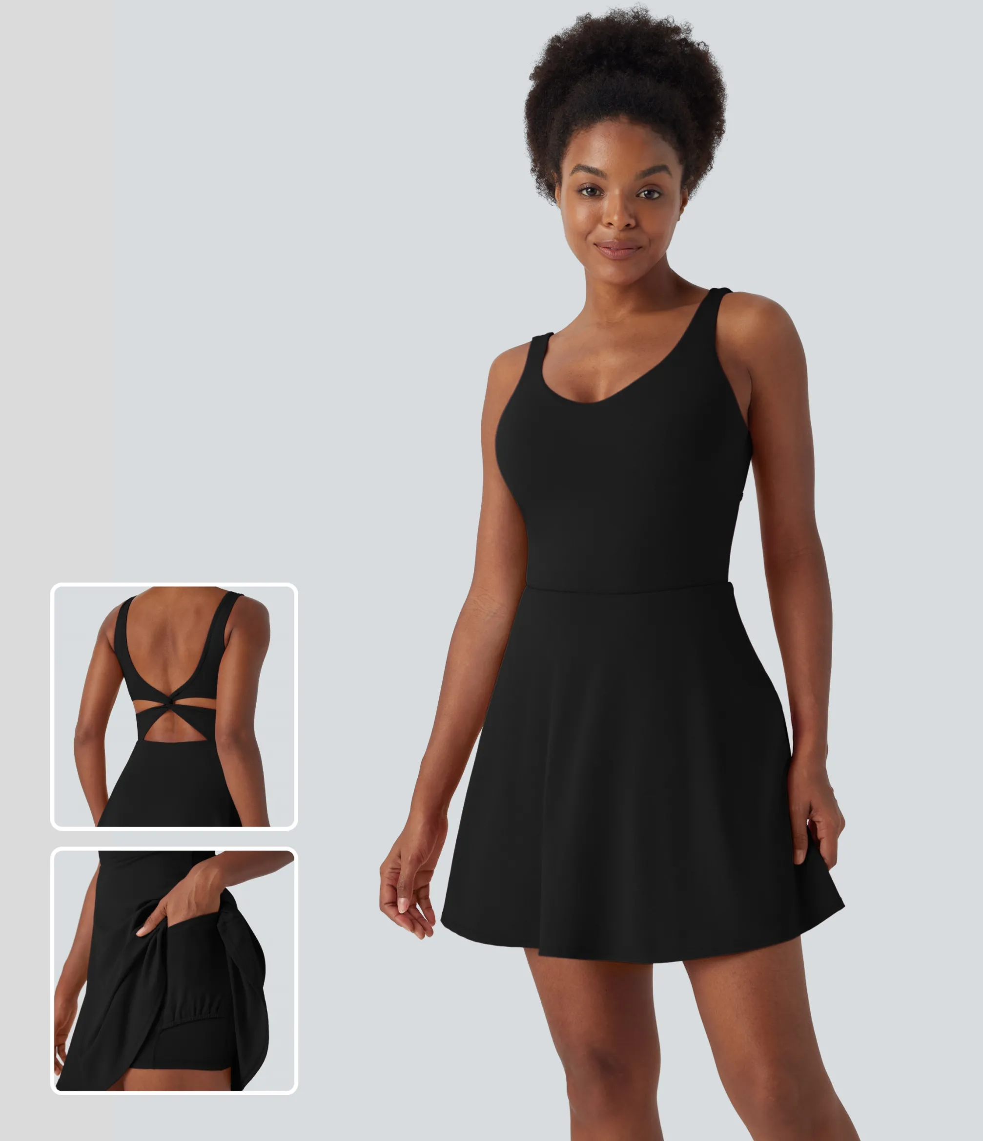 Dresses|Mini Dresses<HALARA SoftlyZero™ QuickDry Cut Out 2-in-1 Pocket Flare Mini Tank Tennis Active Dress