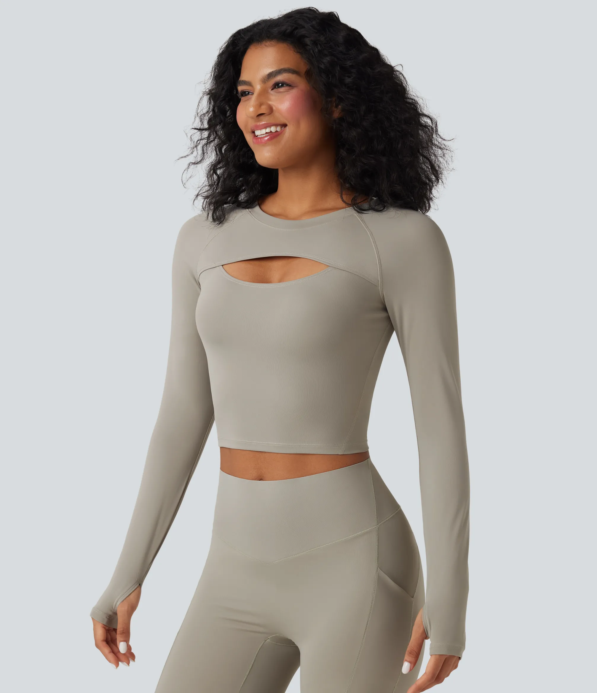 Sports Tops|Sports Tops<HALARA SoftlyZero™ QuickDry Cut Out Long Sleeve Thumb Hole Cropped Yoga Sports Top