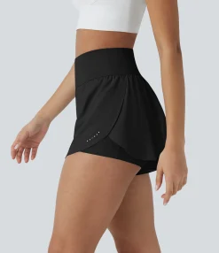 Active Shorts|Crossover Shorts<HALARA SoftlyZero™ QuickDry High Waisted Reflective Dots Crossover Hem 2-in-1 Pockets Running Shorts