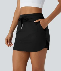Mini Skirts|Active Skirts<HALARA SoftlyZero™ QuickDry High Waisted Drawstring Pocket 2-in-1 Curved Hem Mini Golf Skirt-Golf Tee Pocket
