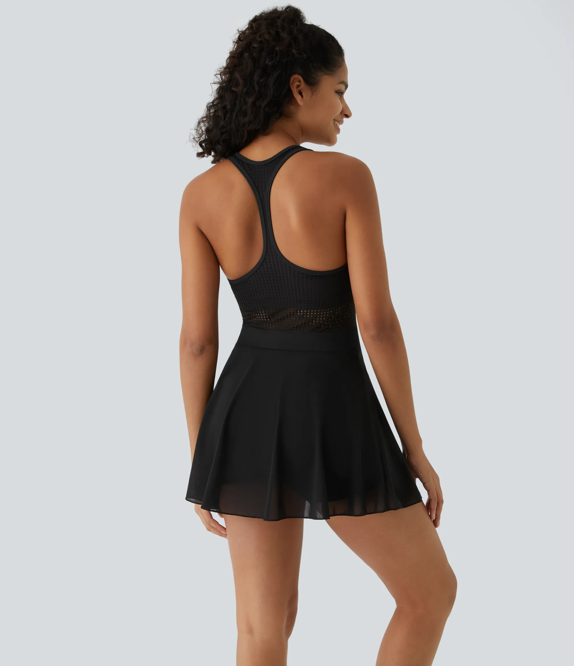 Dresses|Mini Dresses<HALARA SoftlyZero™ QuickDry Racerback 2-in-1 Pocket Contrast Mesh Mini Tennis Active Dress