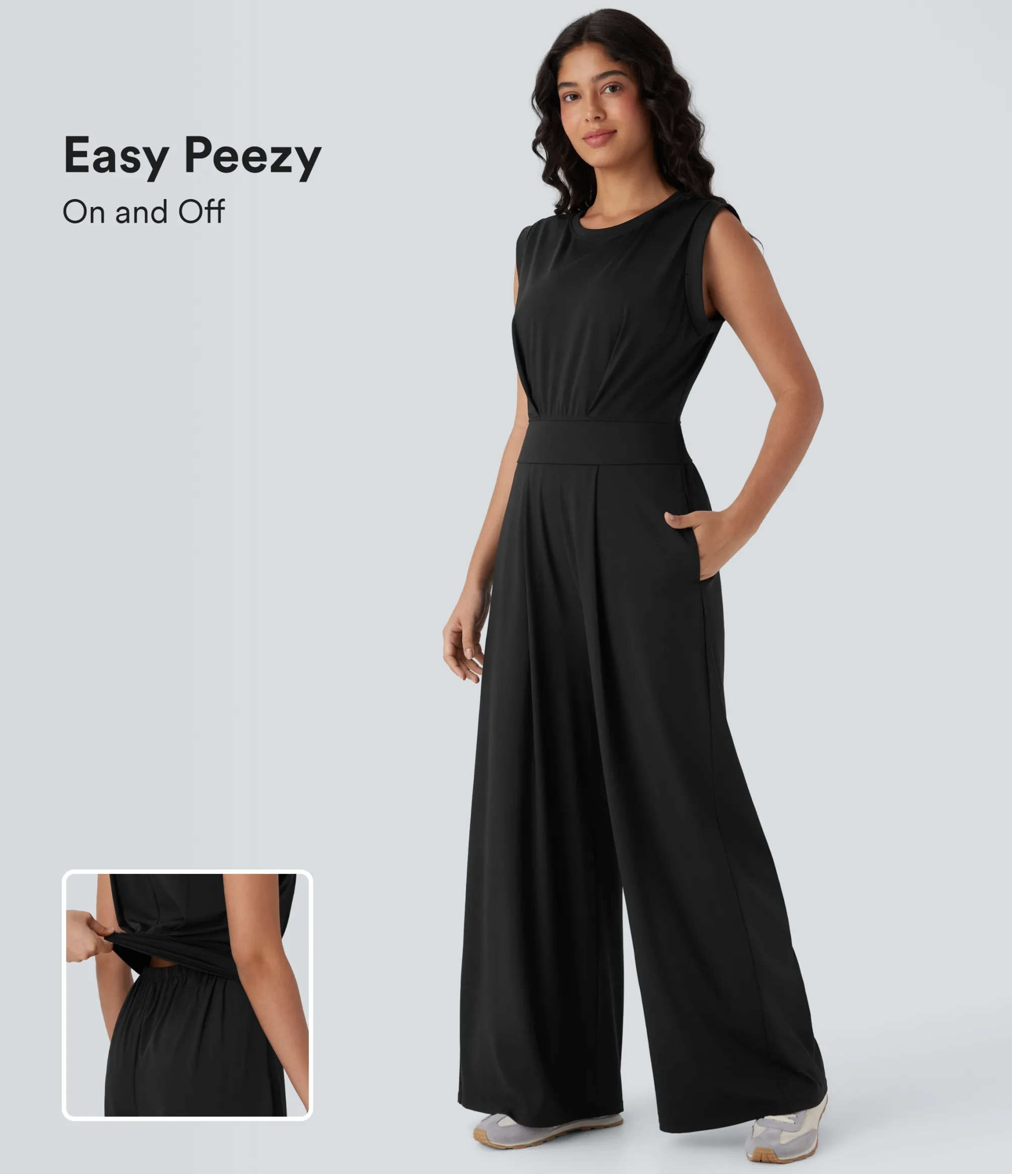 Jumpsuits<HALARA SoftlyZero™ QuickDry Round Neck Sleeveless Keyhole Pocket Yoga Jumpsuit-Easy Peezy Edition