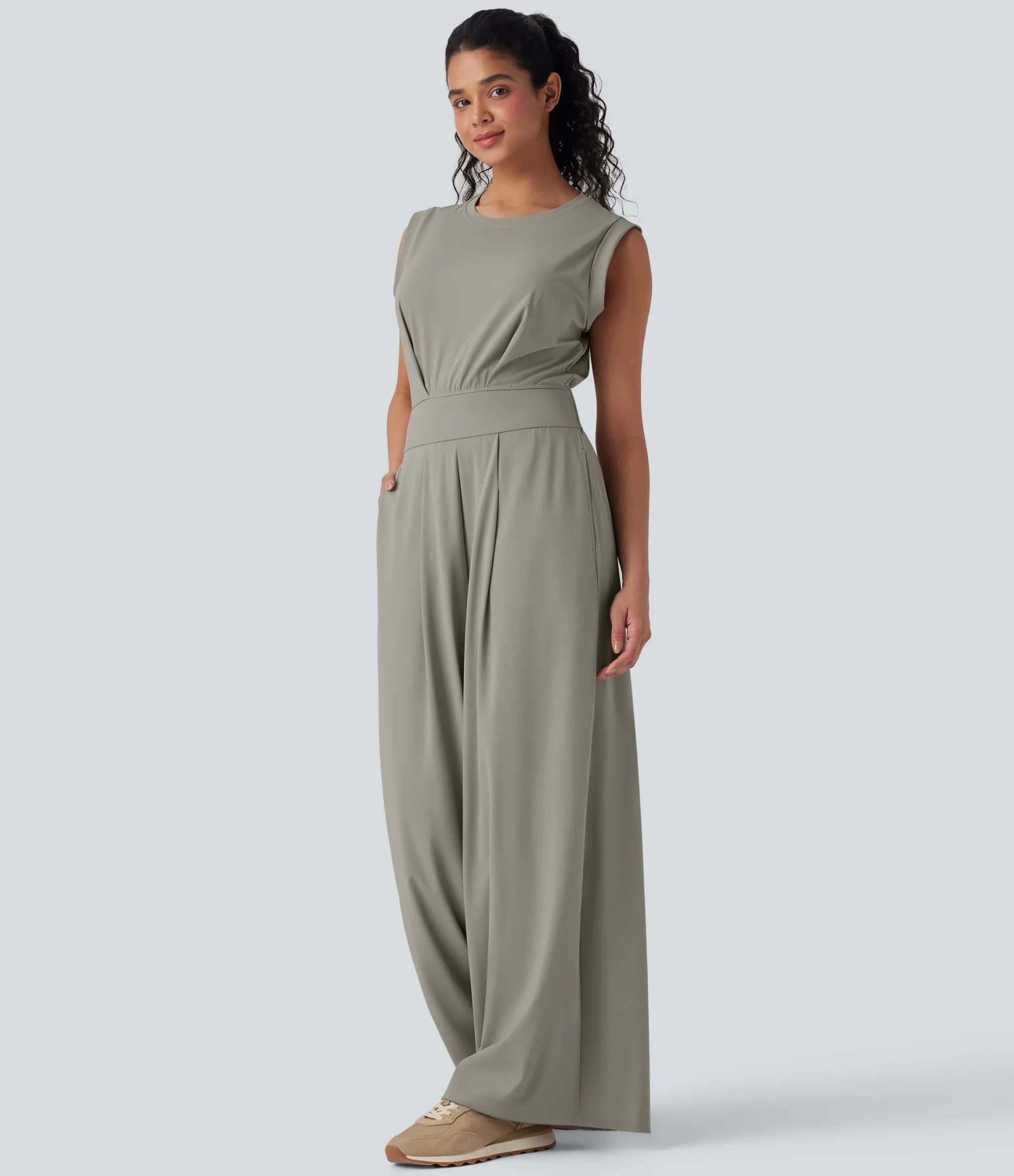 Jumpsuits<HALARA SoftlyZero™ QuickDry Round Neck Sleeveless Keyhole Pocket Yoga Jumpsuit-Easy Peezy Edition