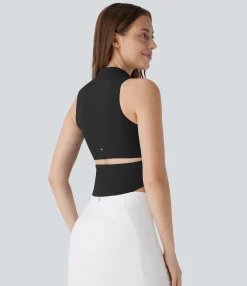 Tank Tops & Camis|Tank Tops<HALARA SoftlyZero™ QuickDry Stand Collar Zipper Cut Out Curved Hem Skinny Cropped Golf Tank Top