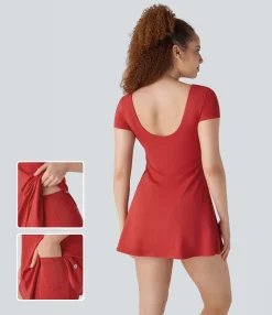 Mini Dresses|Active Dresses<HALARA SoftlyZero™ QuickDry U 2 Piece Pocket Mini Tennis Active Dress