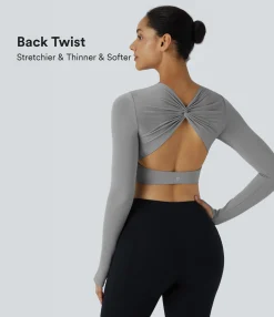 Sports Tops|Sports Tops<HALARA SoftlyZero™ Round Neck Long Sleeve Thumb Hole Cropped Training Sports Top-UPF50+