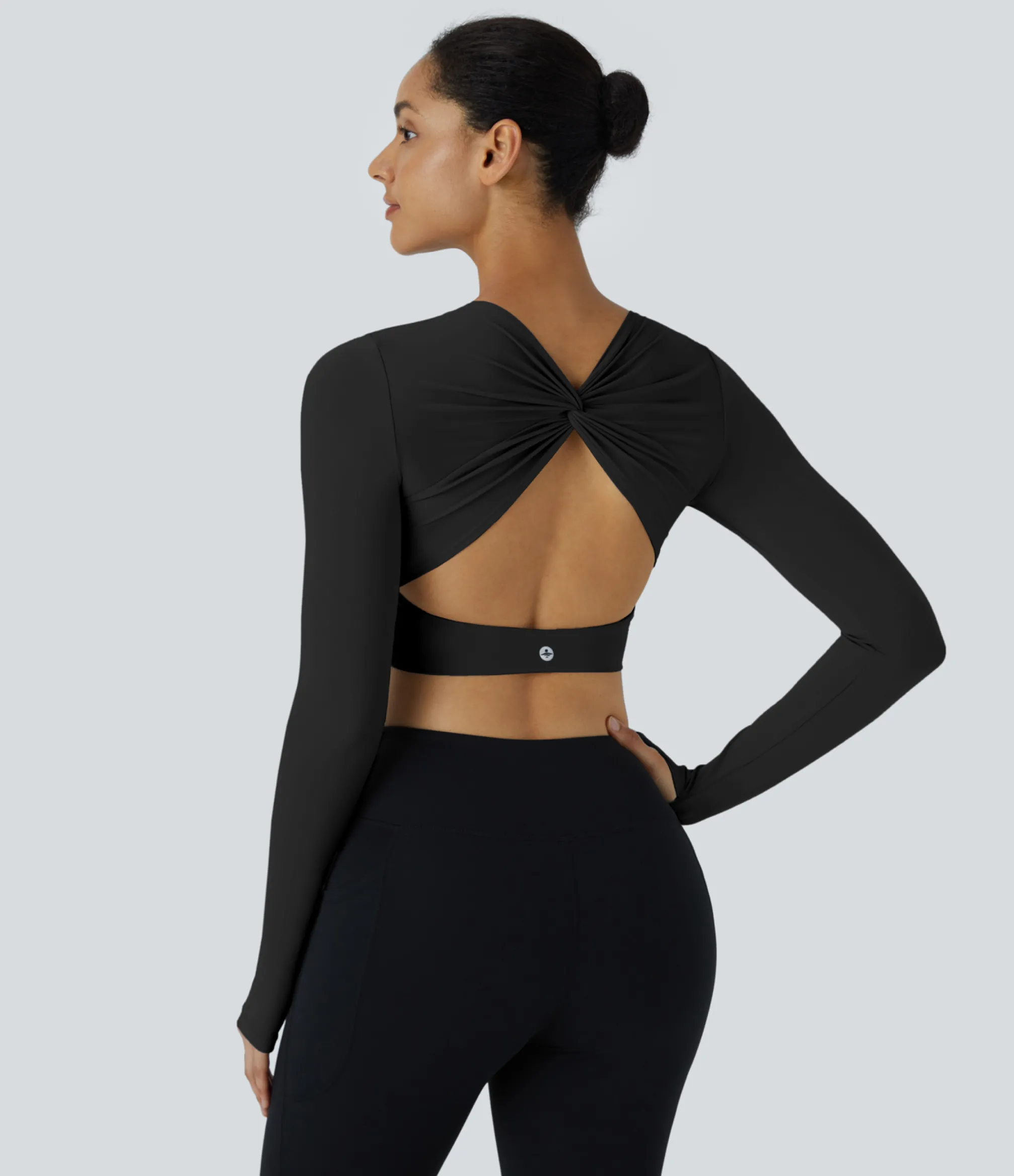 Sports Tops|Sports Tops<HALARA SoftlyZero™ Round Neck Long Sleeve Thumb Hole Cropped Training Sports Top-UPF50+
