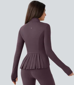 Jackets & Outerwear<HALARA SoftlyZero™ Stand Collar Thumb Hole Pockets Pleated Zipper Slim Jacket-UPF50+