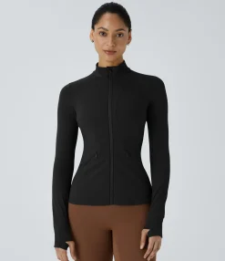 Jackets & Outerwear<HALARA SoftlyZero™ Stand Collar Zipper Thumb Hole Pocket Yoga Jacket-UPF50+
