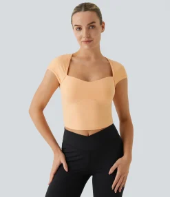 Yoga Tops|Sports Tops<HALARA SoftlyZero™ Sweetheart Neck Cut Out Cropped Slim Yoga Sports Top-UPF50+