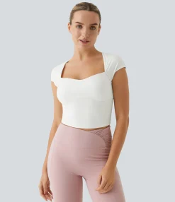 Yoga Tops|Sports Tops<HALARA SoftlyZero™ Sweetheart Neck Cut Out Cropped Slim Yoga Sports Top-UPF50+