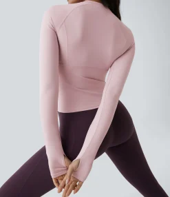 Yoga Tops|Sports Tops<HALARA Solid Thumb Hole Yoga Sports Top