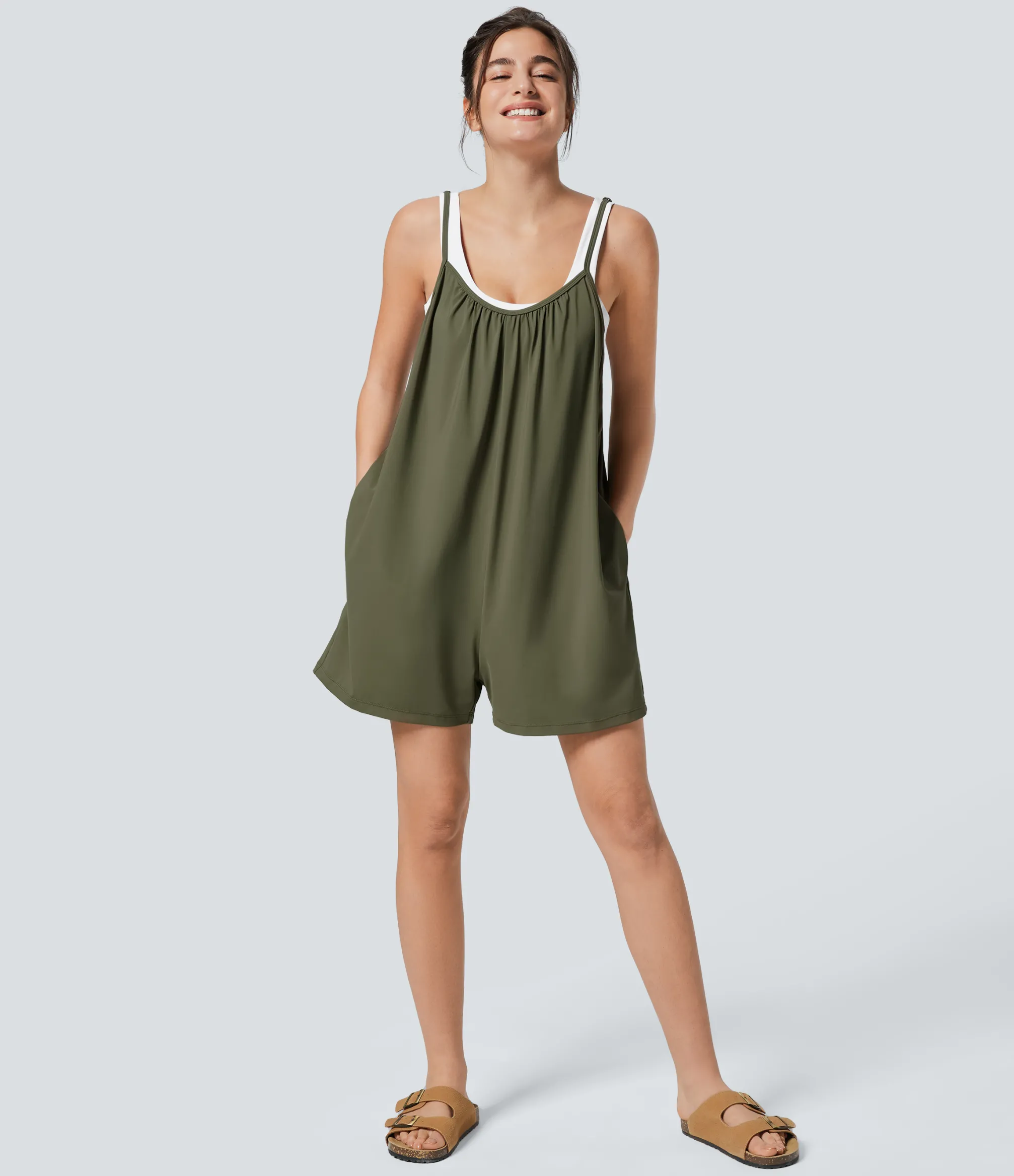 Jumpsuits<HALARA Spaghetti Pocket Solid Wide Leg Casual Jumpsuit