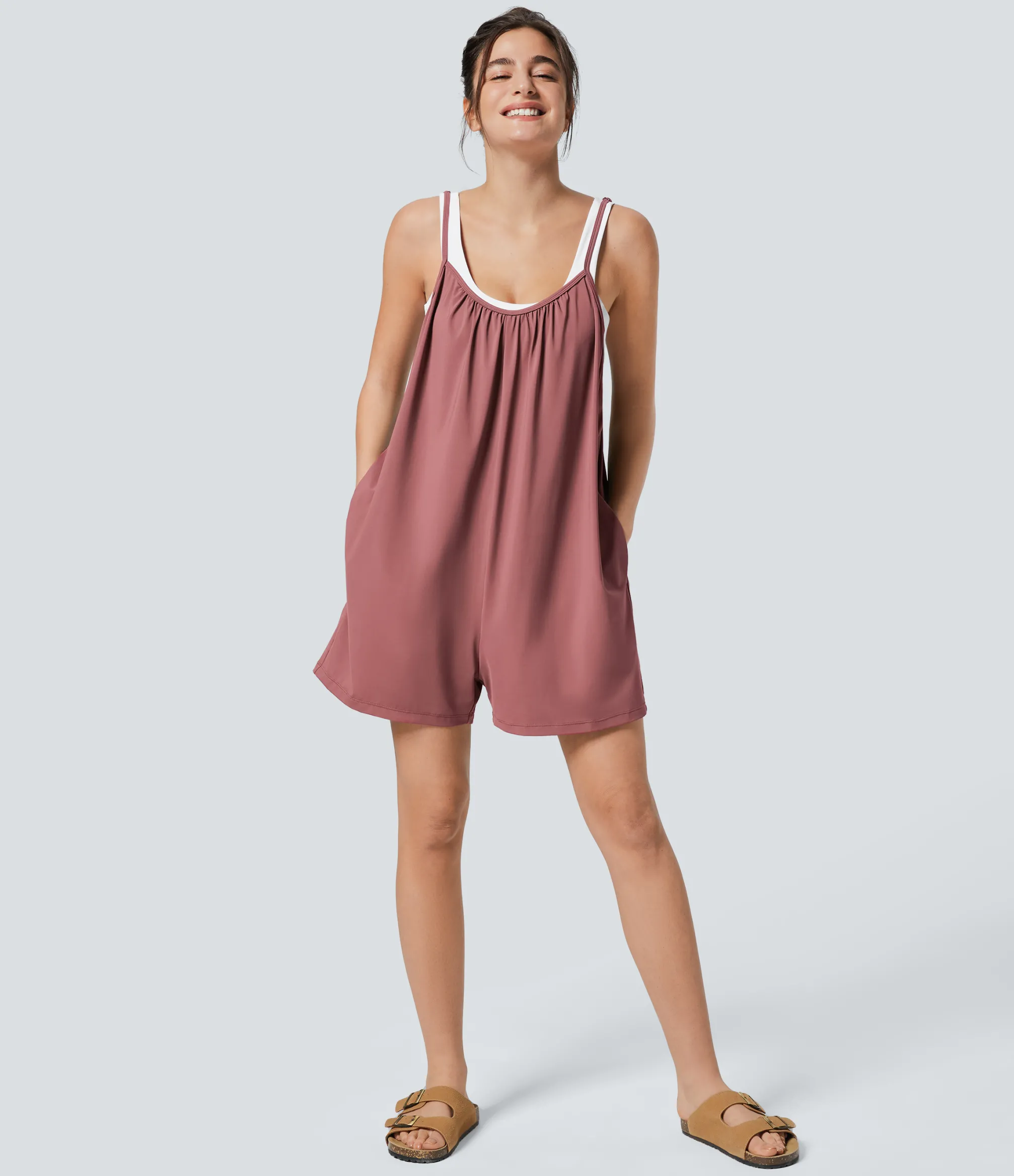 Jumpsuits<HALARA Spaghetti Pocket Solid Wide Leg Casual Jumpsuit